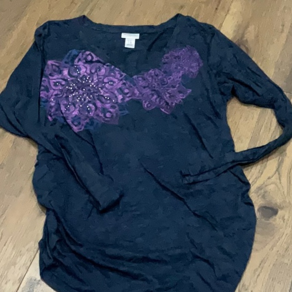 Maternity Long-Sleeve Women's Top with Purple Floral Accent
